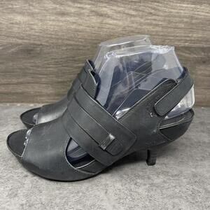 Max Studio Marcel Leather Kitten Heels Womens Size 6.5 Black Open Toe Strap